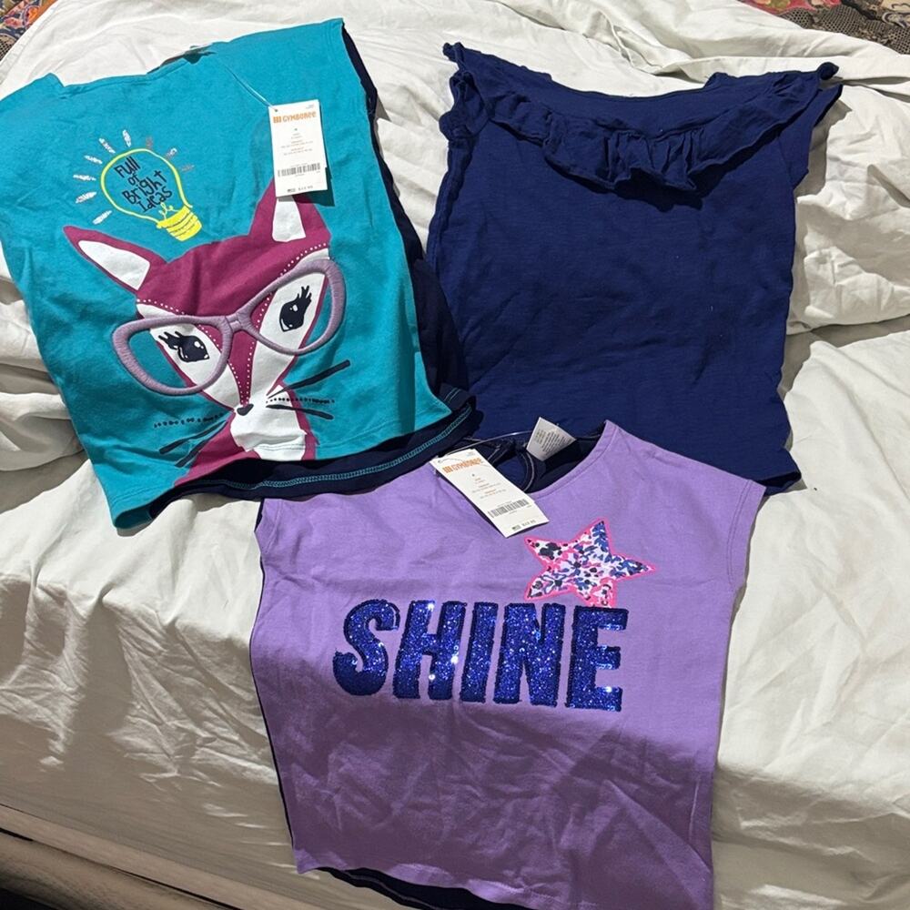 Gymboree and carters 4 Colorful Kids Graphic and Ruffle Tops Set nwt & like new